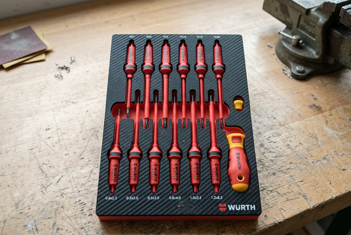 Würth VDE Schraubendreher-Sortiment 14-teilig auf einer Werkbank