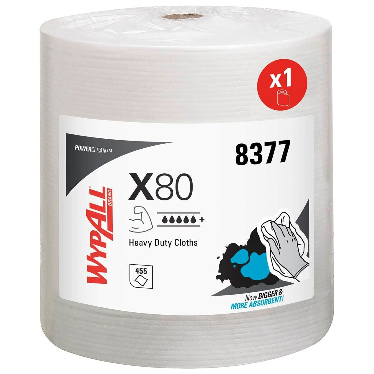 X80 Wypall PowerClean Wischtuchrolle, weiß, 31,5x34cm, 455 Blatt, 1 Ro.