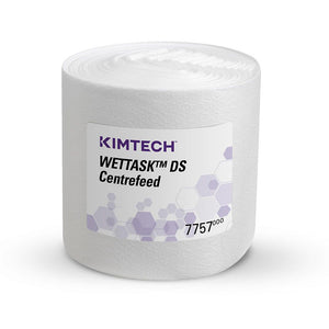 Weiße Kimtech Wettask DS Wischtücher, 6 Rollen mit je 140 Tüchern, robust und saugfähig.