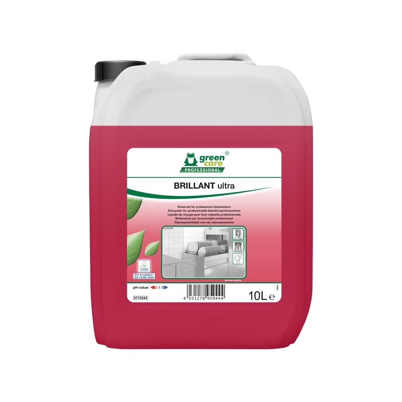 Green Care Brillant Ultra 10L Kanister mit Spülmittel für professionelle Geschirrspüler.