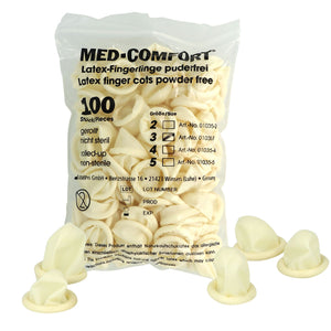 MED COMFORT Latex Fingerlinge, Größe 4, 100 Stück, unsteril und gerollt.