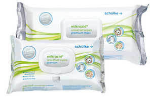 Mikrozid Universal Tücher in einer Box mit 100 einzeln verpackten Desinfektionstüchern.