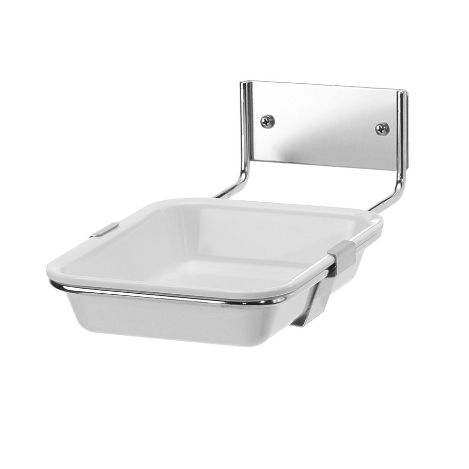 Edelstahl Schalenhalterung zur Wandmontage mit weißer Schale.