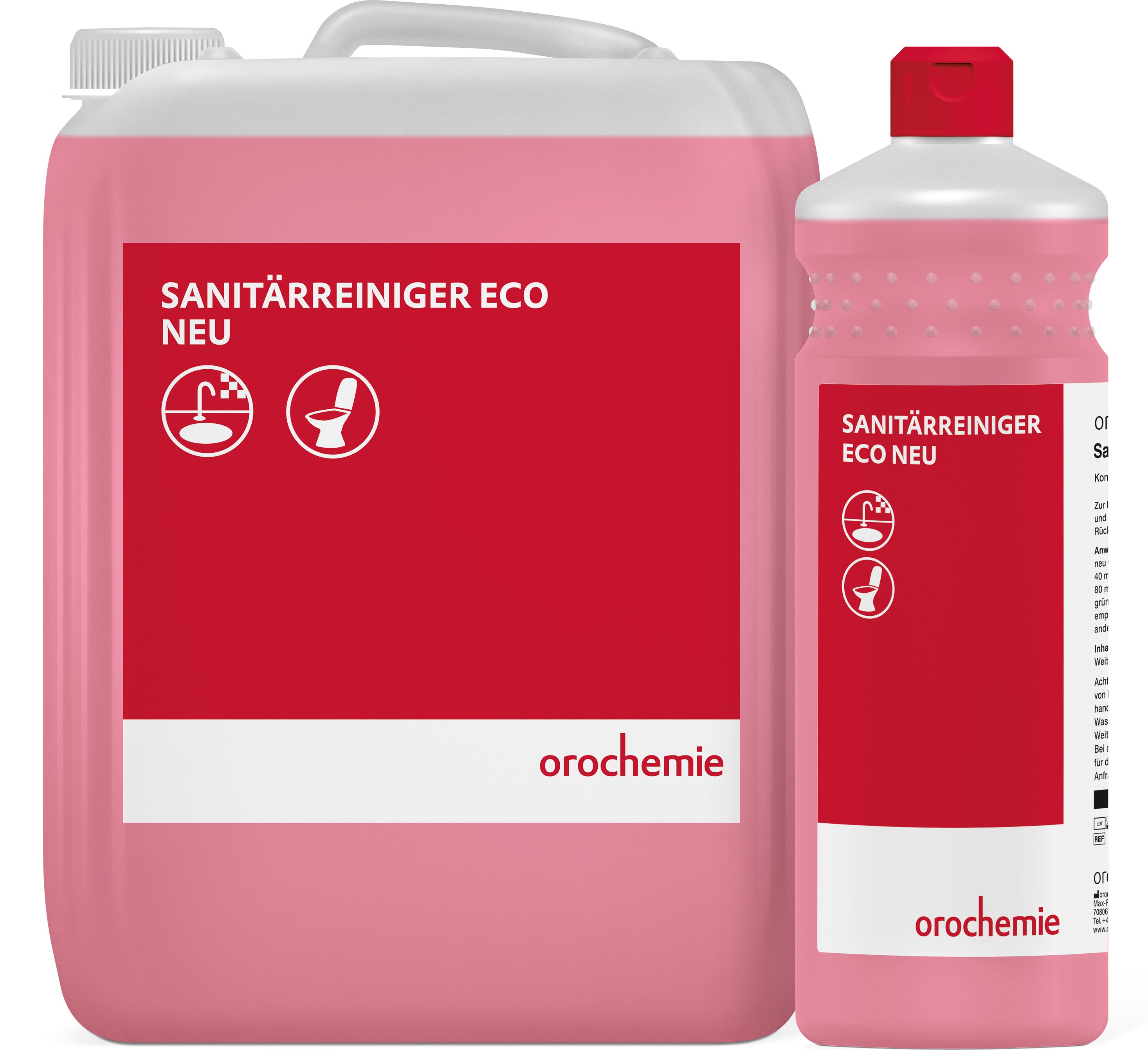 Orochemie Sanitärreiniger Eco in 1L Flasche mit rotem Verschluss.