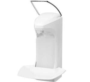 Einarmhebelspender aus T-Kunststoff für 1-Liter-Euroflaschen in modernem Design.