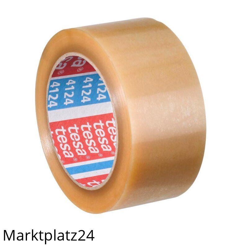 Transparent PVC packing tape, 50mm wide and 66m long, suitable for securely sealing boxes.