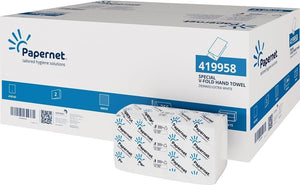 Papernet V-Fold Handtücher, 2-lagig, hochweiß, aus Recyclingmaterial.