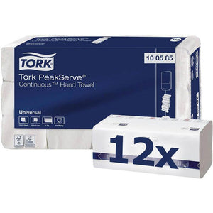 Tork PeakServe Continuous Handtücher in einer Packung mit 12 Stück.