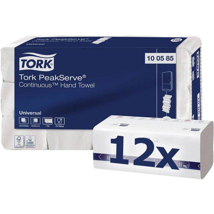 Tork PeakServe Continuous Handtücher in einer Packung mit 12 Stück.