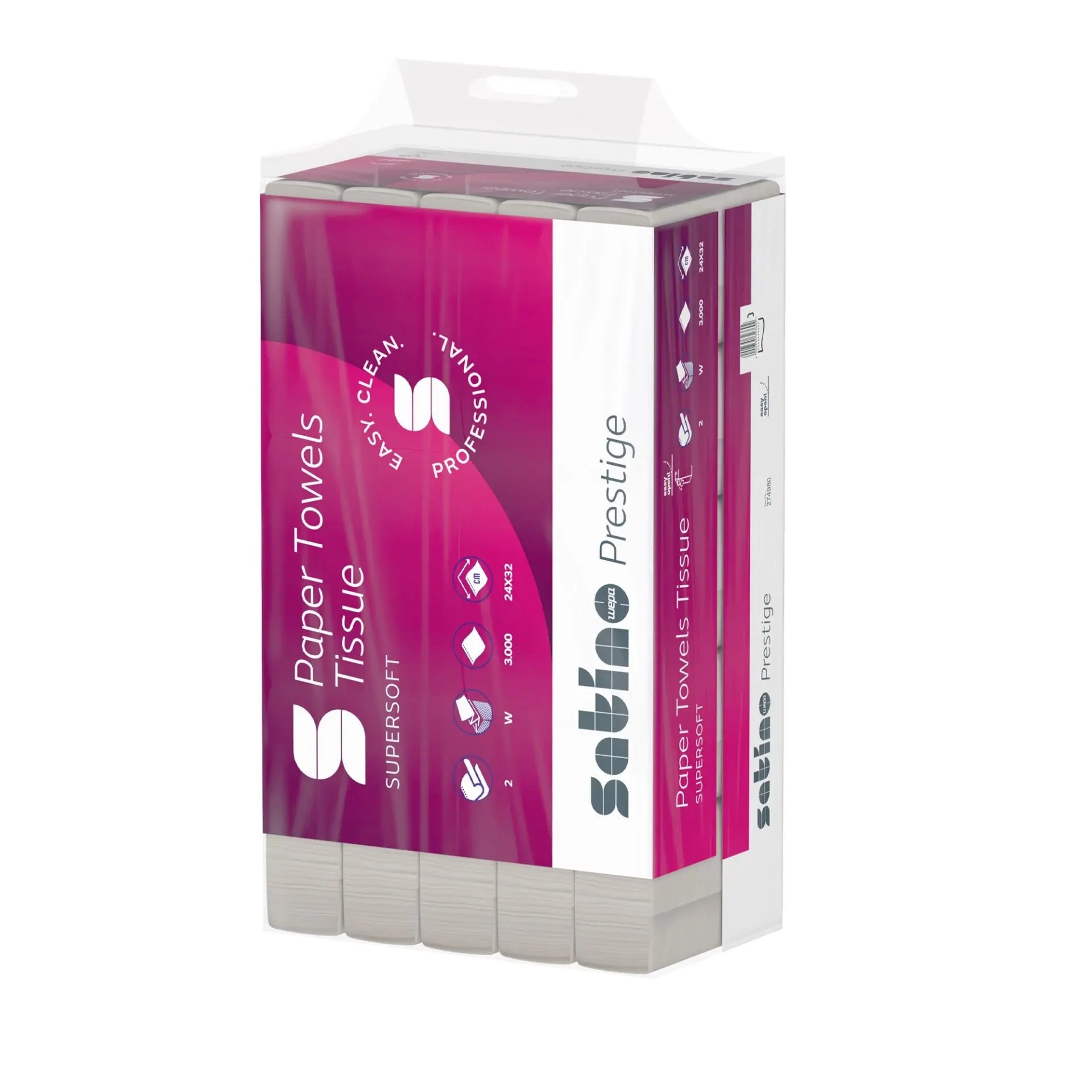 Satino Prestige Handtuchpapier, 2-lagig, hochweiß, 24x32cm, 3000 Stück.