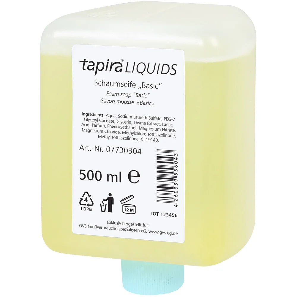 Tapira Schaumseife Basic in einer 500ml Kartusche.