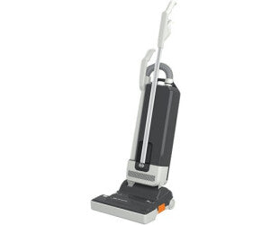 Grauer und weißer Sebo 450 Evolution Staubsauger mit Griff und Bürstenkopf.