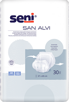 Anatomisch geformte Seni San Alvi Inkontinenzslips in einer Packung mit 30 Stück.