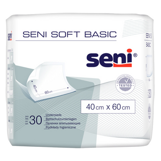 Weiche, atmungsaktive Seni Soft Basic Einlagen in anatomischer Form, 25 Stück Packung.