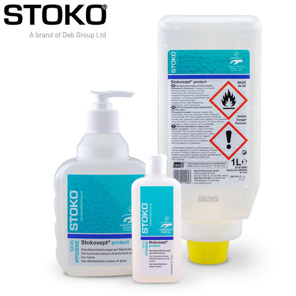 1L Softflasche Stokosept Protect mit praktischem Sprühkopf für Desinfektion und Hygiene.