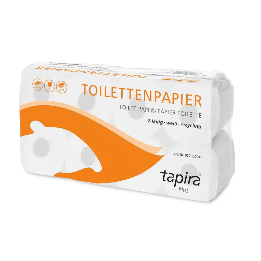 Toilettenpapier TAPIRA plus, 2-lagig, weiß, Recycling, 8 Rollen