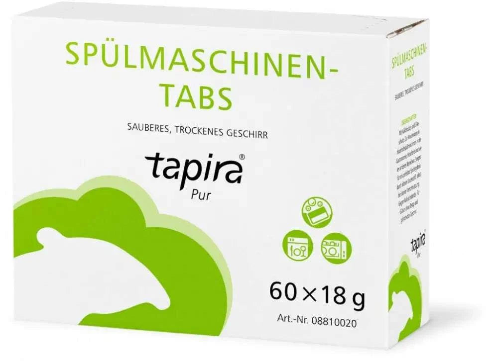 TAPIRA Pur Spülmaschinen-Tabs Packung mit 60 phosphathaltigen Tabs für sauberes, trockenes Geschirr
