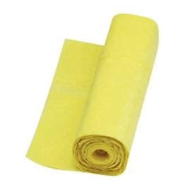 Gelbe HDPE Abfallsäcke, 120 Liter, aufgerollt.