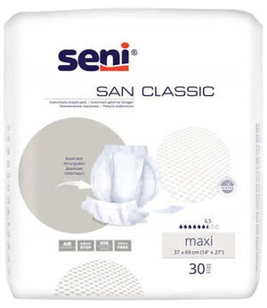 Seni San Classic Maxi Inkontinenzhosen mit elastischem Bund und atmungsaktivem Material, 30 Stück.