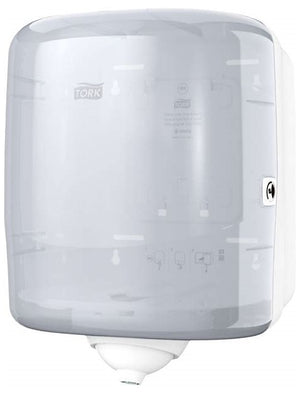 Weißer Reflex Putzpapierspender aus Kunststoff mit ergonomischem, modernem Design.