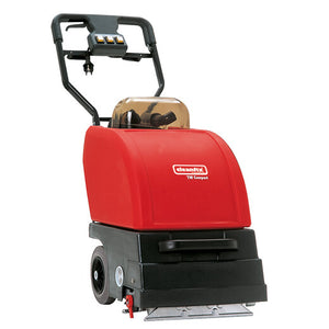 Rotes und schwarzes Sprühextraktionsgerät mit Griff und Rädern.