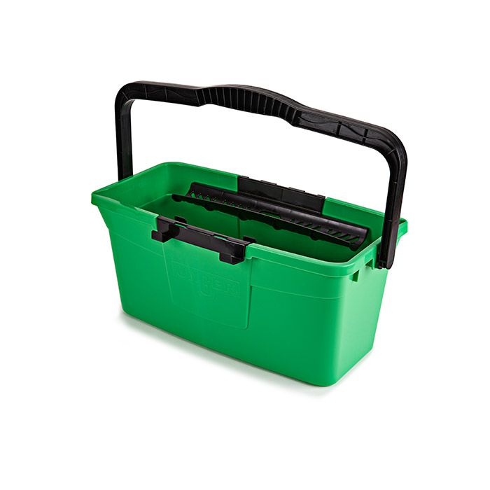 Grüner 12L Eimer mit Ablagen, ideal für Haushalt und Gartenarbeiten.
