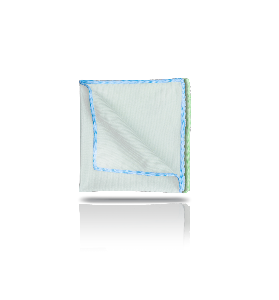 Blaues Mikrofasertuch mit blauen und grünen Kanten, 38x40cm.