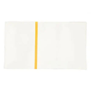 Weißer Wäschebeutel mit gelbem Streifen.