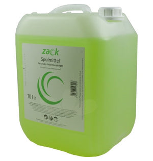 Ein 10-Liter-Kanister mit grünem Spülmittel von Zack.
